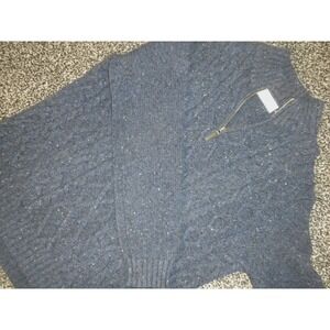 John Lewis Sweater Mens XL Blue Marled Cable Knit 1/4 Zip Merino Wool Fisherman